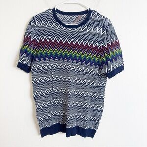 Mr Turk Multicolor Chevron Pattern knit short sleeve sweater